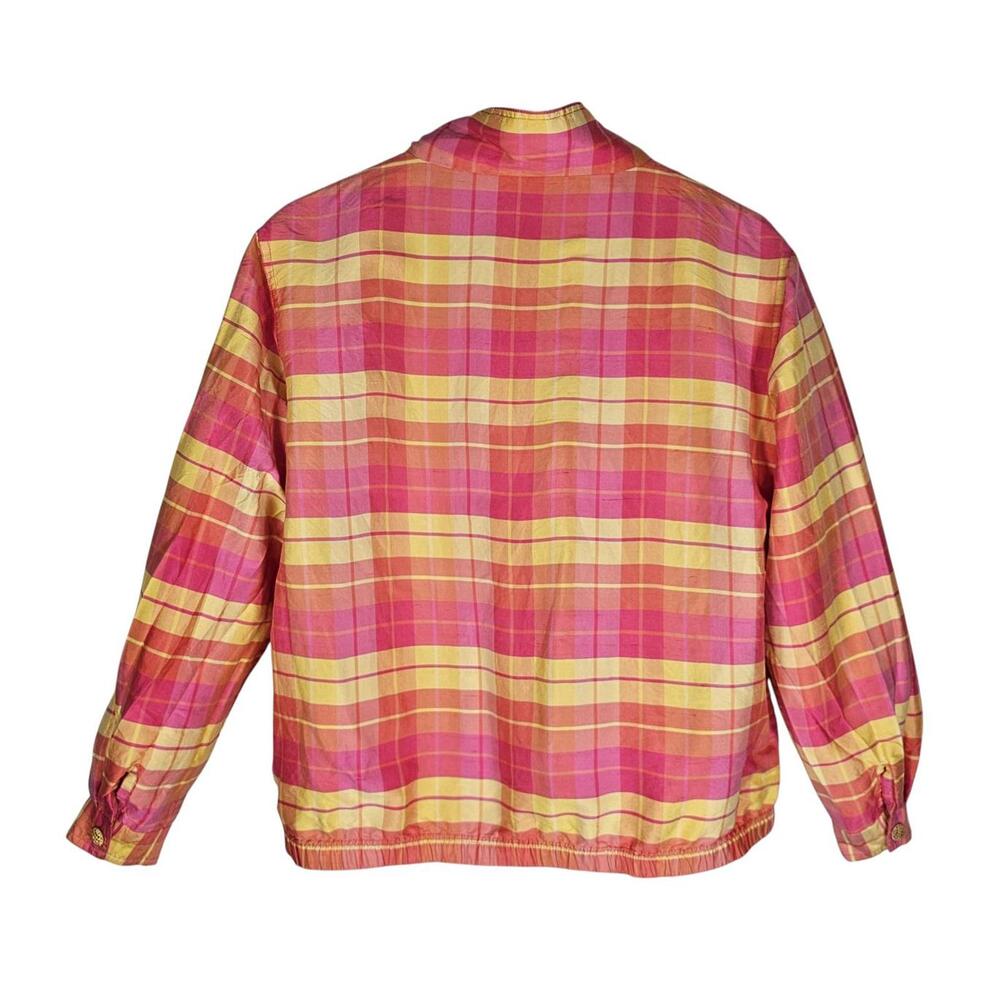 Vintage Mureli 100% Silk Plaid Jacket Gold Buttons - M/Fits Modern L - Picture 4 of 15
